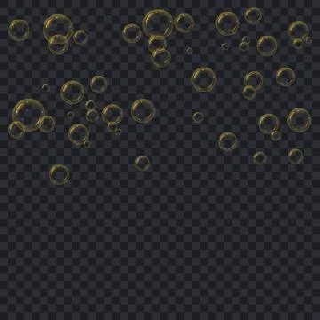 Small golden bubbles scattered on transparent dark background with elegant .. Stock-Illustration