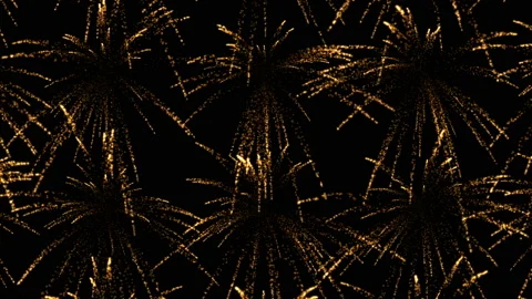 Small golden fireworks explode in different parts of the screen and behind them Stock Footage 109537199
