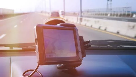 Small GPS Navigation System Inside the Car Stock Photos