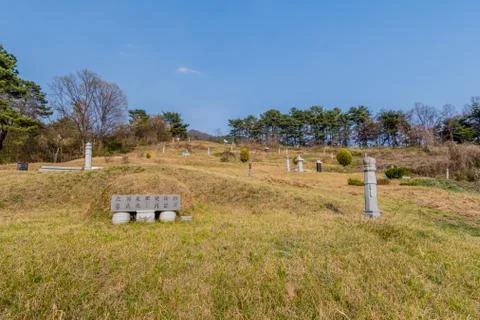 Small graveyard on mountainside Stock Photos