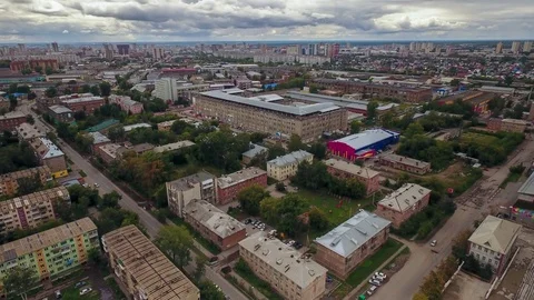 A small gray city. the view from the drone. Russia Stock Footage 79996574
