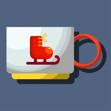 A small, gray mug, on a gray background, with a Christmas decoration. Stock Illustration