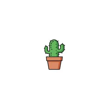 Small green cactus in pot, simple vector art Stock Illustration