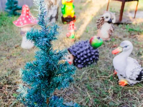 A small green herringbone decorated with Easter eggs. Stock Photos