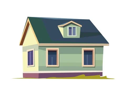 Small green house flat vector illustration showing a cozy dwelling with a tri Stockillustratie