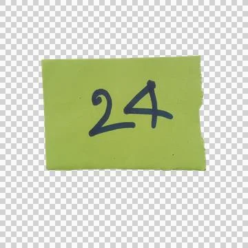 Small green sticky note with the number twenty four written on it Фото
