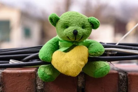 Small green teddy bear 스톡 사진