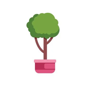 Small green tree growing in a pink pot, lush foliage and vibrant colors Illustrazione stock