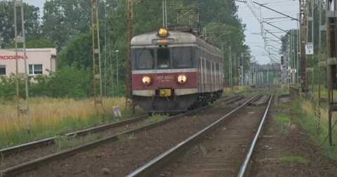 Small Grey-Red Train Goes on a Rails Stock Footage 51650175