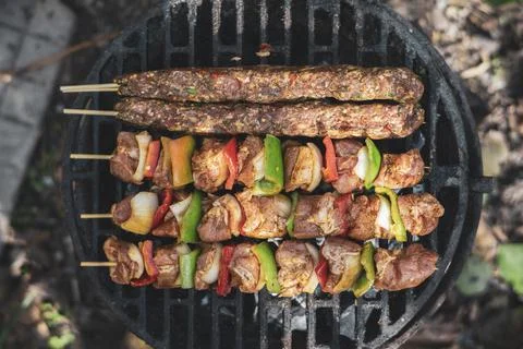 Small grill with different type of meat and adana kebap 스톡 사진