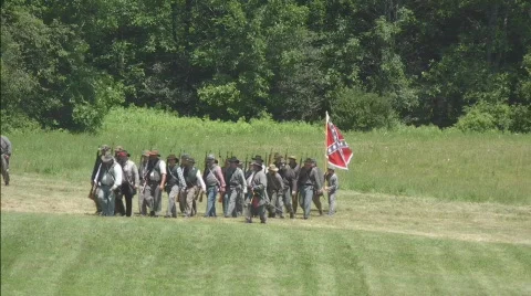 Small Group of Confederate Soldiers Marching in Formation Stock Footage 879836