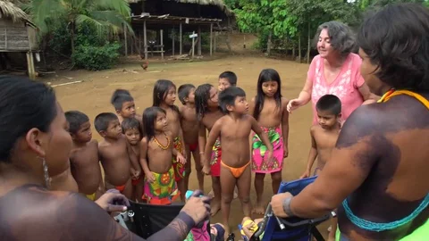 Small group of Embera's kids singing Christian song in Spanish Stock Footage 77396808
