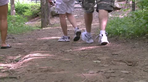 A small group hiking down a trail (2 of 2) Stock Footage 10772625