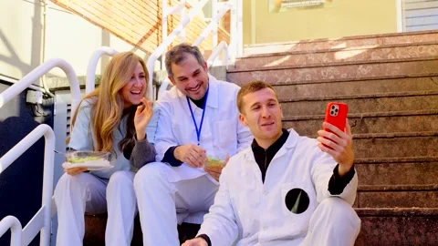 Small group of hospital workers taking selfie Stock Footage 269563583