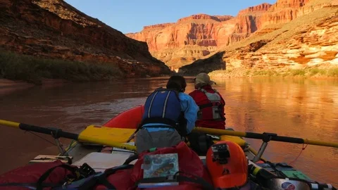 Small group of people rafting down a river. Stock-Footage 88438410