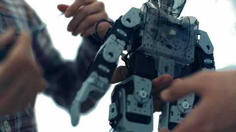 Small group of students discussing their robotic work Video stock 64267631