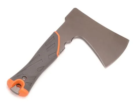 Small hand axe with plactic handle isolated on white background Stock Photos