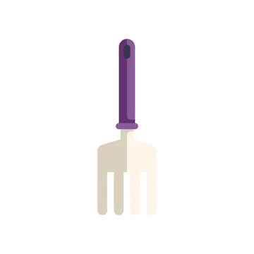 Small hand garden fork with purple handle on white background Illustration