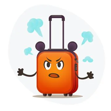 Small handle plastic orange suitcase boy. Angry emotion Stock Illustration