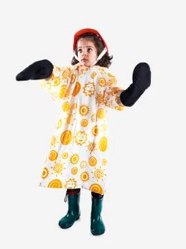 A small handsome foreman spread his hands to the sides, looking up. White bac Stock Photos