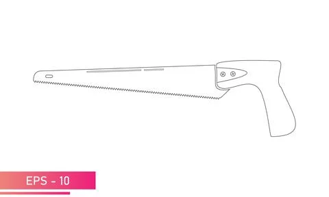 A small handy saw for a carpenter. Linear design. On a white background Stock Illustration