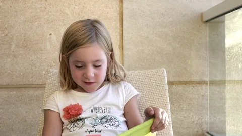 Small happy child with tablet. Stock Footage 85390142