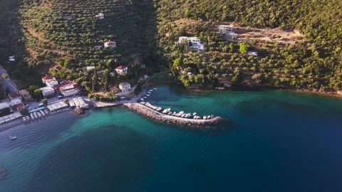 Small Harbor in Kitries, Greece Stock Footage 344050475