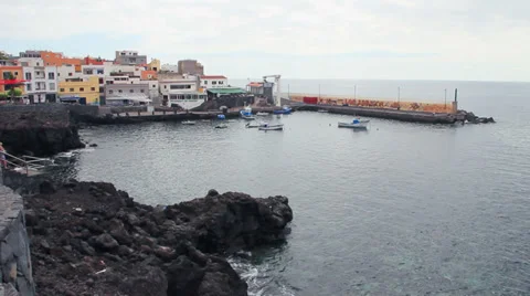 Small harbor in Los Abrigos. Tenerife south. Stock Footage 32504086