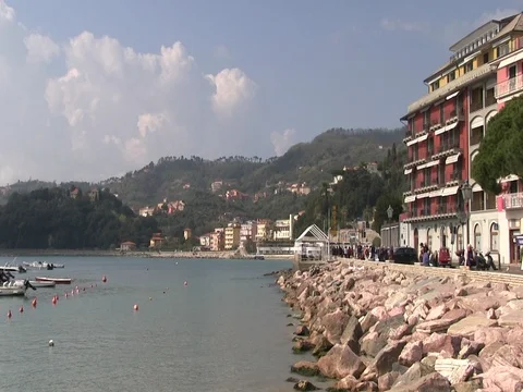 Small harbor, view from the rock coast 1 Stock Footage 80757420