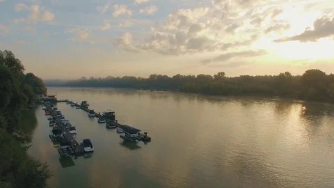 Small harbour in the morning Stock Footage