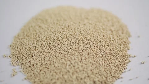 A small heap of dry active yeast granules centered on a clean white surface. Vidéo 333571148