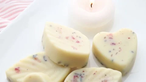 Small heart and leaf shape bath truffles. Stock-Footage 171278652
