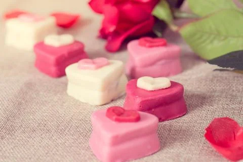 Small heart chocolates Stock Photos