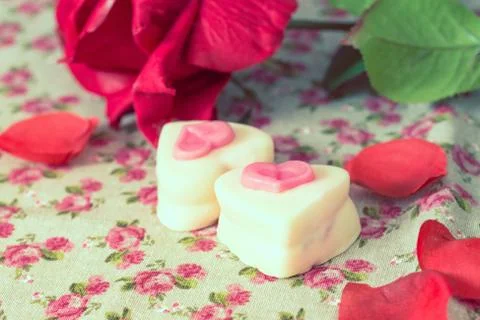 Small heart chocolates Stock Photos