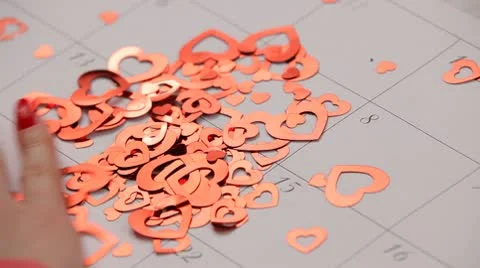 Small hearts on the calendar Stock Footage 10574169