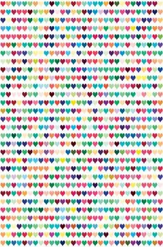 Small hearts of equal size but with varied colors arranged randomly on a wh.. Stockillustratie