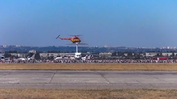 A small helicopter shows flying Video stock 85827608