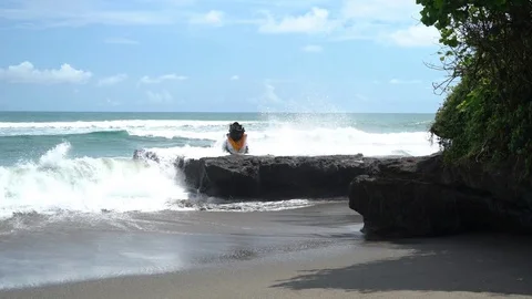 Small Hindu Temple On a Rock in the Ocean Video stock 74288522