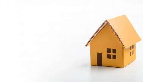 Small home downsizing concept paper origami isolated on white background wi.. Stock Photos