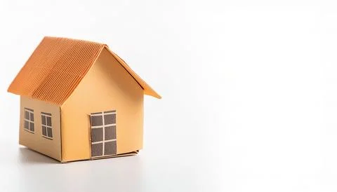 Small home downsizing concept paper origami isolated on white background wi.. Foto stock