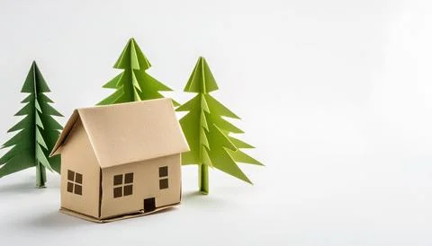 Small home downsizing concept paper origami isolated on white background wi.. Stock Photos