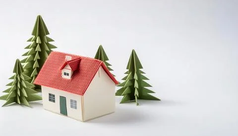 Small home downsizing concept paper origami isolated on white background wi.. Stock Photos