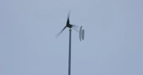Small Horizontal Wind Turbine Spinning Fast in the Wind Stock Footage 245598535