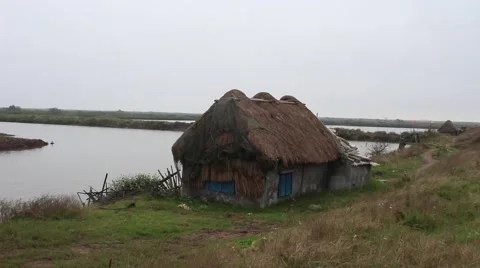 Small house, abandoned house in the middle of nowhere, spooky Stock Footage 47456565