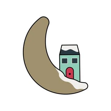 Small house and the moon Stock Illustration