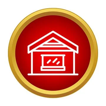 Small house building icon on red circle background Stock Illustration