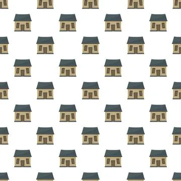 Small house cartoon pattern repeating on white background Illustrazione stock
