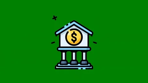 Small house coin clock top dollar sign green background green screen animated Stock Footage 314063809