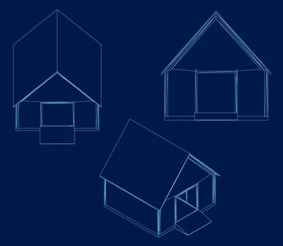 Small house contour set. Front, isometric view. Vector illustration Stock Illustration
