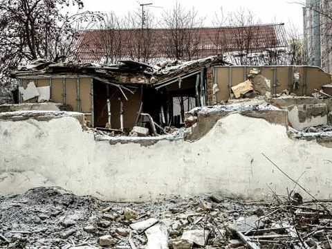 Small house destroyed according to the plan Stock Photos